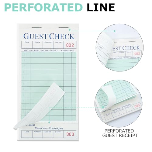 XKDOUS 6 Pack Server Books, Server Note Pads, Guest Check Books for Servers, Waitress Notepads for Restaurants, 300 Orders Total - Image 3
