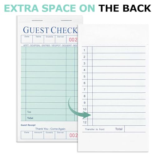 XKDOUS 6 Pack Server Books, Server Note Pads, Guest Check Books for Servers, Waitress Notepads for Restaurants, 300 Orders Total - Image 4