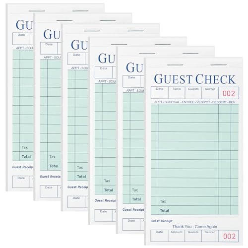 XKDOUS 6 Pack Server Books, Server Note Pads, Guest Check Books for Servers, Waitress Notepads for Restaurants, 300 Orders Total - Image 1