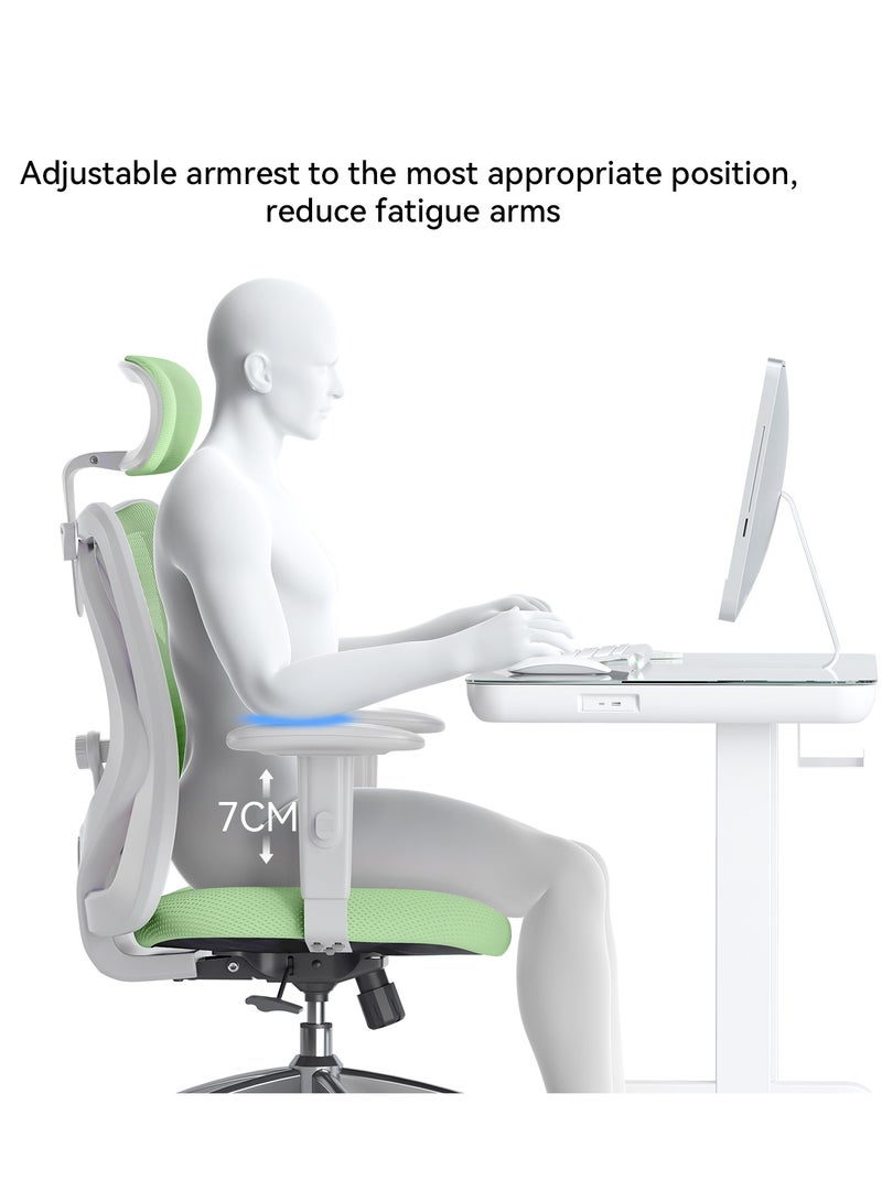 SIHOO M18 Ergonomic Office Chair, Computer High Back Desk Chair with 2D Armrest, Adjustable Headrest, Lumbar Support and Comfortable Thick Cushion.(Light Green) - Image 4