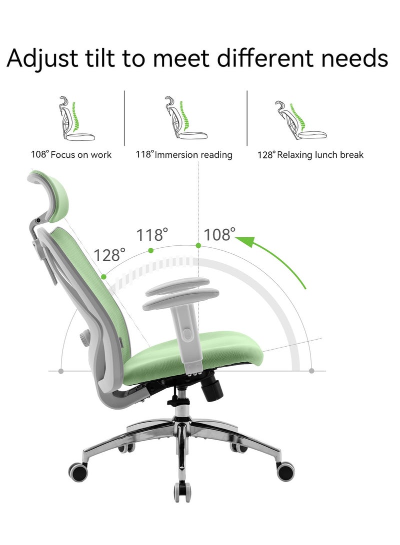 SIHOO M18 Ergonomic Office Chair, Computer High Back Desk Chair with 2D Armrest, Adjustable Headrest, Lumbar Support and Comfortable Thick Cushion.(Light Green) - Image 5