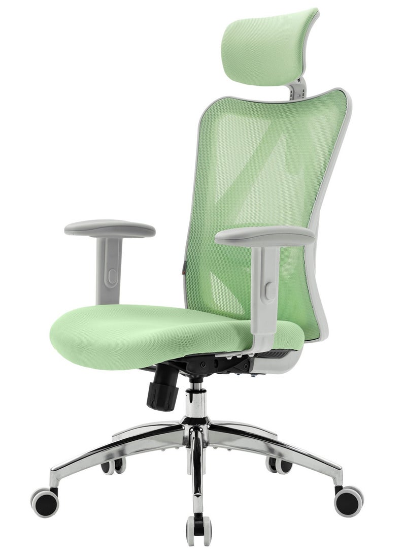 SIHOO M18 Ergonomic Office Chair, Computer High Back Desk Chair with 2D Armrest, Adjustable Headrest, Lumbar Support and Comfortable Thick Cushion.(Light Green) - Image 1