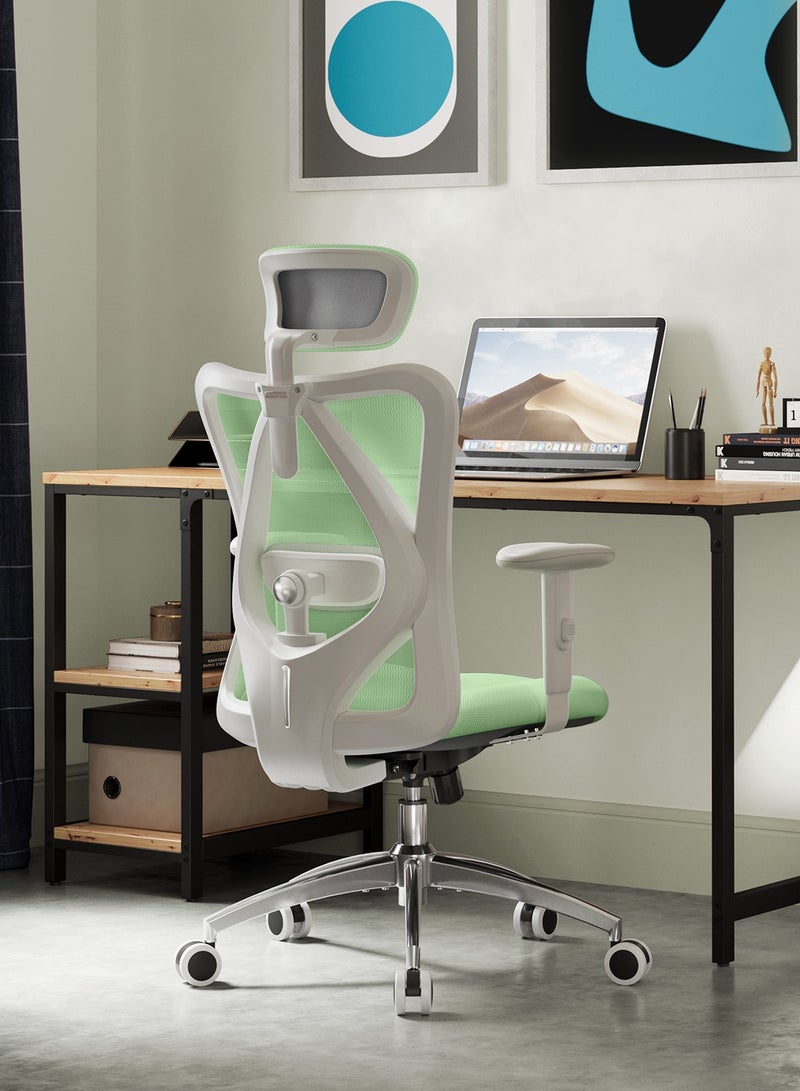 SIHOO M18 Ergonomic Office Chair, Computer High Back Desk Chair with 2D Armrest, Adjustable Headrest, Lumbar Support and Comfortable Thick Cushion.(Light Green) - Image 2