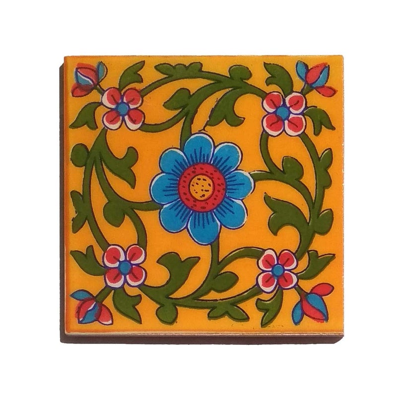 Shiv Kripa Blue Pottery Home Decorative Wall Flooring Ceramic Tiles 4" X 4" Inch Set of 6 Tiles(Multi-Color) - Image 3