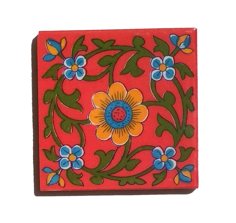 Shiv Kripa Blue Pottery Home Decorative Wall Flooring Ceramic Tiles 4" X 4" Inch Set of 6 Tiles(Multi-Color) - Image 4