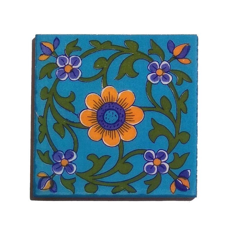 Shiv Kripa Blue Pottery Home Decorative Wall Flooring Ceramic Tiles 4" X 4" Inch Set of 6 Tiles(Multi-Color) - Image 5