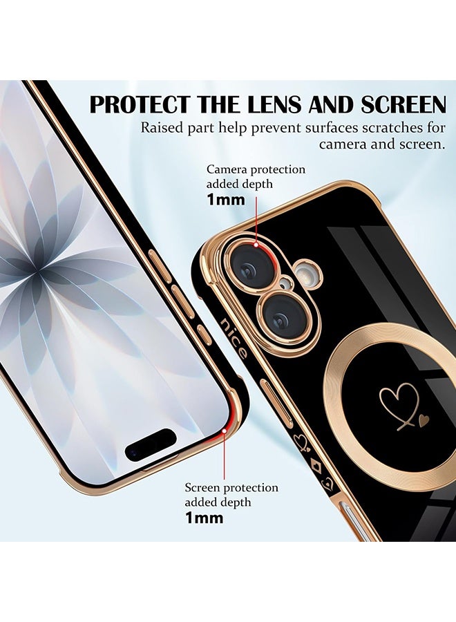 Wffo Compatible with iPhone 17 Cases [Compatible with MagSafe] - Cute Love Heart Pattern - Soft TPU Shockproof Cover with Camera Protection for iPhone 17 - Black - Image 3