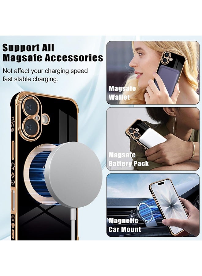Wffo Compatible with iPhone 17 Cases [Compatible with MagSafe] - Cute Love Heart Pattern - Soft TPU Shockproof Cover with Camera Protection for iPhone 17 - Black - Image 4