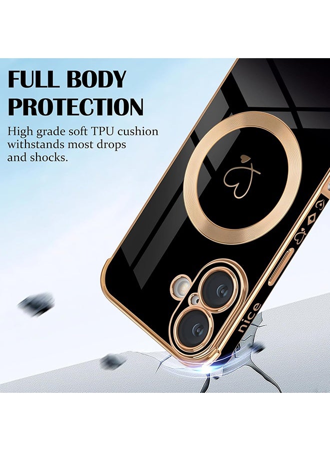 Wffo Compatible with iPhone 17 Cases [Compatible with MagSafe] - Cute Love Heart Pattern - Soft TPU Shockproof Cover with Camera Protection for iPhone 17 - Black - Image 2