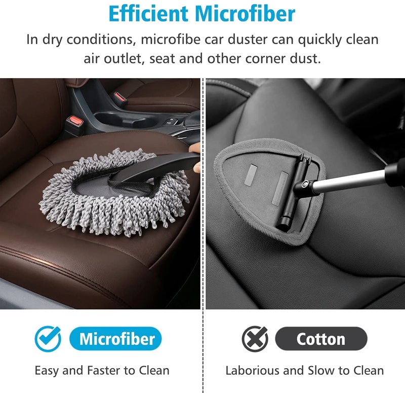 Aksmit Multipurpose Mini Microfiber Duster Interior and Exterior Cleaning Duster Brush with Handle Mop Brush Ideal for Car Cleaning and Household (Grey) Pack of - 1 - Image 5