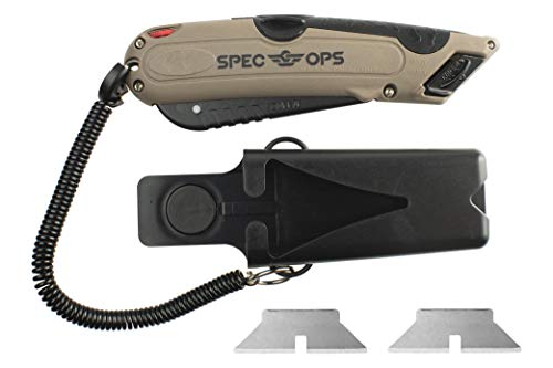 Spec-Ops Spec Ops Tools Safety Knife Box Cutter, Includes Holster & Lanyard, 3% Donated to Veterans, black/tan - Image 1