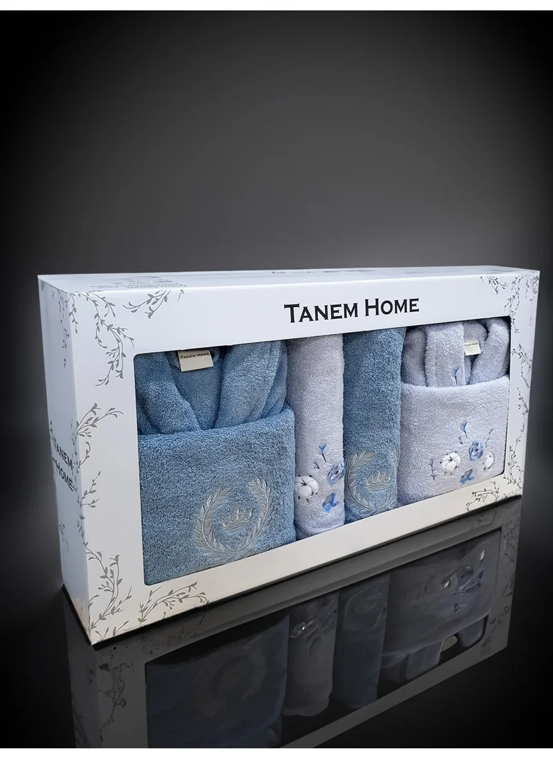 Tanem Home Cotton Embroidered 6 Piece Bathrobe Set for Women and Men | Bathrobe Set | Dowry set