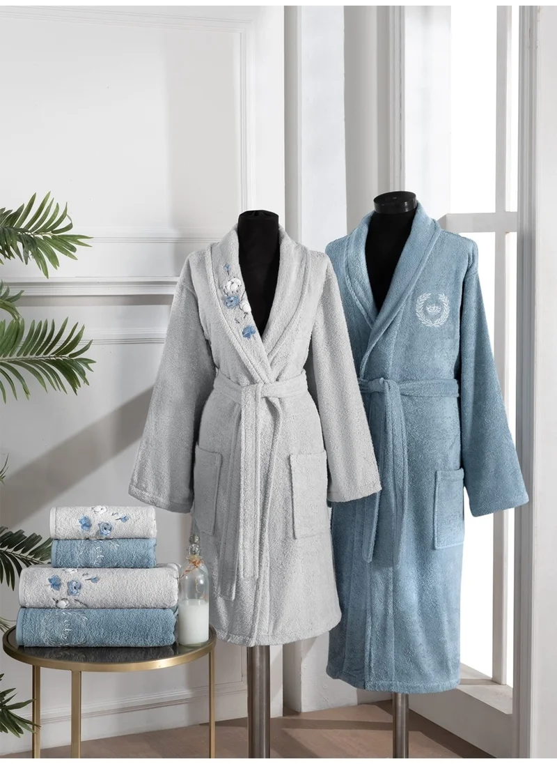Tanem Home Cotton Embroidered 6 Piece Bathrobe Set for Women and Men | Bathrobe Set | Dowry set