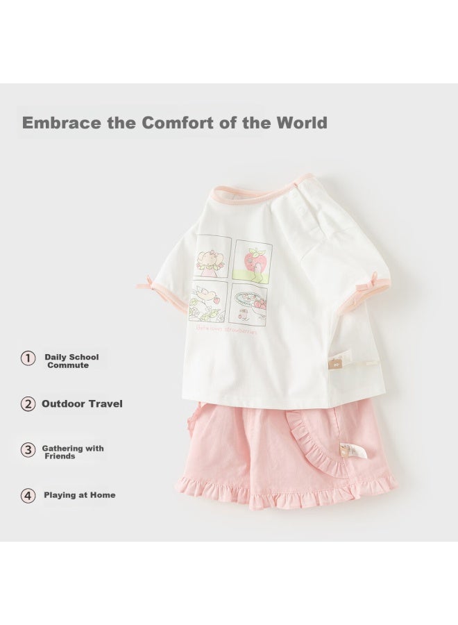 Dave & Bella Davibella [Picture Book Series] Girls' Shorts Set Stylish Summer Short Sleeve T-Shirt Baby Pants - Image 1