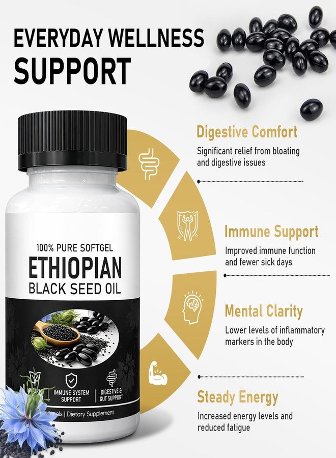 Janxyv Purely Ethiopian Black Seed Oil Capsules, Purely Nutrient Ethiopian Black Seed Oil Capsules 4.64% Thymoquinone, Organic Cold Pressed, Non-GMO, Gluten-Free, 60 Softgels - Image 5