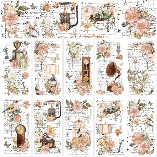 Whaline 10 Sheets Flower Rub on Transfers for Furniture and Crafts Vintage Floral Furniture Rub on Transfers Stickers Decal for Home Office DIY Art Craft Decor 6 x 114 Inch