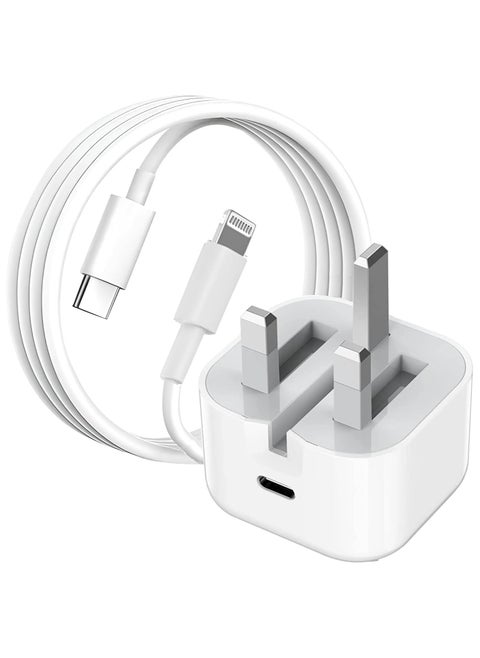 شاحن سريع 20 وات للآيفون | شاحن حائط سريع USB C مع كابل USB C إلى Lightning متوافق مع iPhone 14/14 Pro/14 Pro Max/13/12/SE2020/11/XR/XS Max/X/iPad