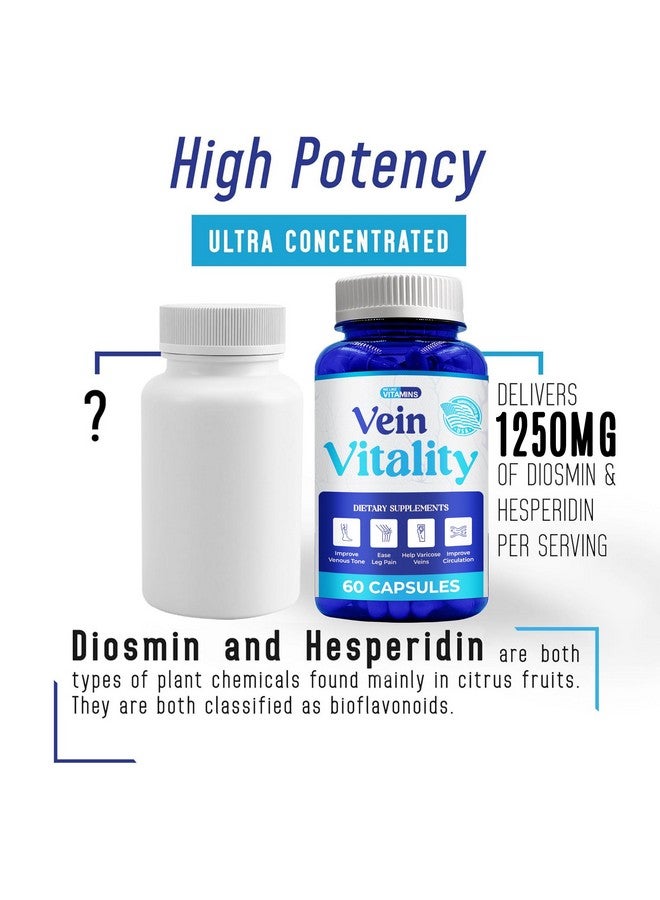 We Like Vitamins Vein Vitality 1250mg Diosmin Hesperidin Complex for Varicose Veins Treatment with Horse Chestnut, Butchers Broom & Bioflavonoids - Supports Blood Circulation for Healthy Leg Veins - 60 Capsules - Image 5