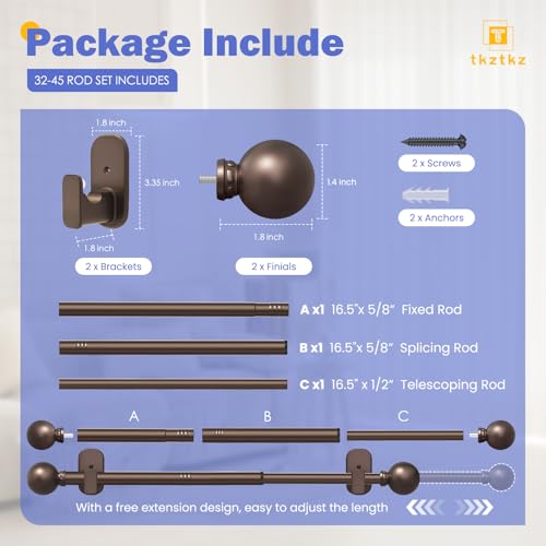 TKZTKZ Curtain Rods No Drilling for Windows 32 to 45 Inch:No Drill Small Bronze Curtain Rod with Adhesive Brackets for Bedroom,5/8" Apartment Renter Friendly Adjustable Drapery Rods Easy Install - Image 5