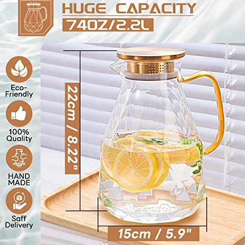 Yirilan Glass Pitcher, 2.2 Liter Water Pitcher With Lid,Iced Tea Pitcher for Fridge,Carafe With Lid, Glass Water Jug For Juice, Milk, Cold Or Hot Beverages, 2 Quart - Image 2