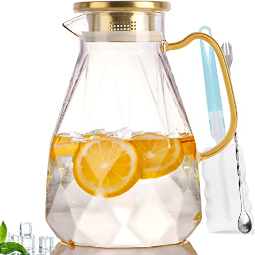 Yirilan Glass Pitcher, 2.2 Liter Water Pitcher With Lid,Iced Tea Pitcher for Fridge,Carafe With Lid, Glass Water Jug For Juice, Milk, Cold Or Hot Beverages, 2 Quart - Image 1