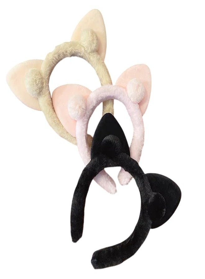 DCELLA Party & Prop Special Cute Design Fluffy Faux Fur/hair accessories/headband Hair Band (Black+White+Pink, Pack of 3) - Image 1