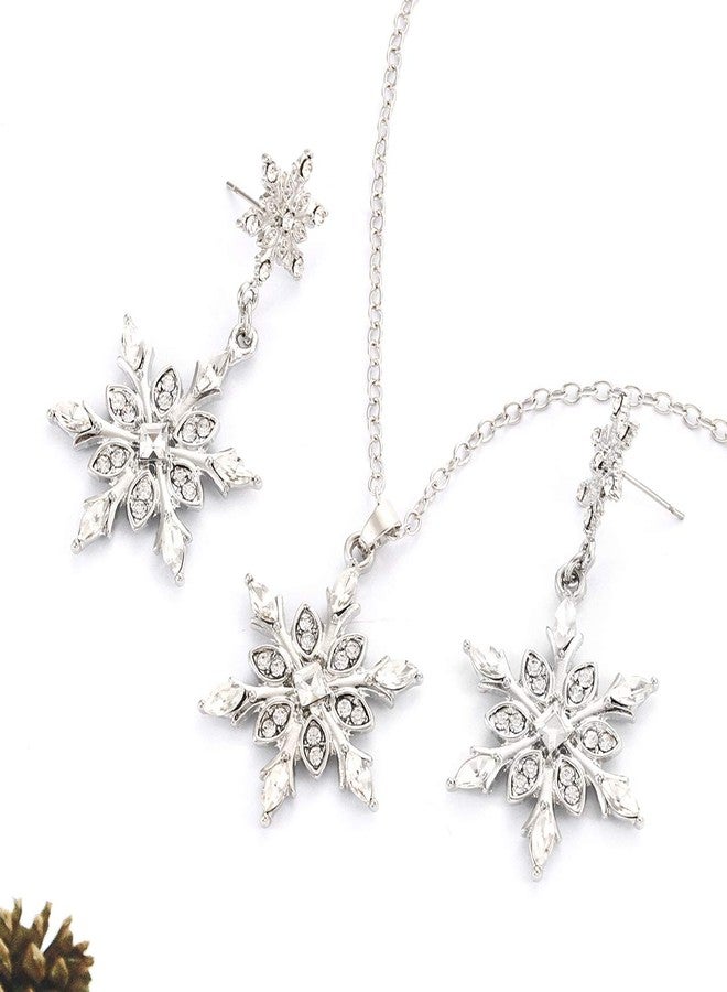 BVGA Christmas Necklace Earrings Sets Snowflake Gift Bow Pendant Necklace Dangle Earrings Set for Women Winter Holiday Jewelry Set - Image 5