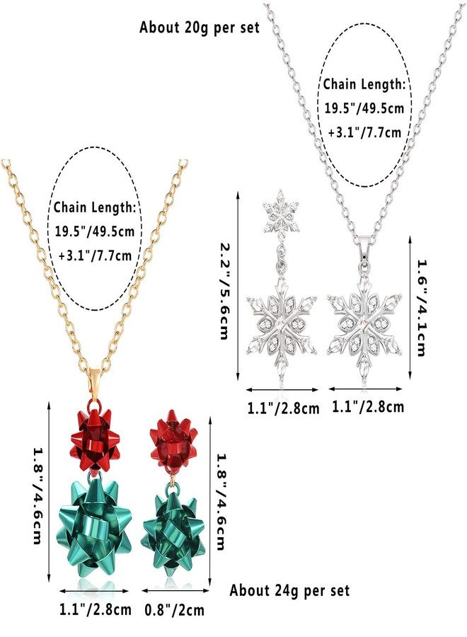 BVGA Christmas Necklace Earrings Sets Snowflake Gift Bow Pendant Necklace Dangle Earrings Set for Women Winter Holiday Jewelry Set - Image 2