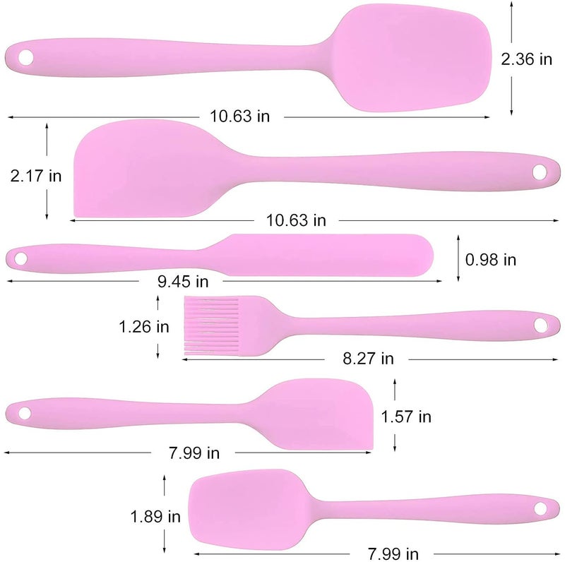 P-Plus International Silicone 6 Piece Non-Stick & Heat-Resistant Silicone Spatula Set with Strong Stainless Steel Core, for Cooking, Baking and Mixing. (Pink) - Image 2
