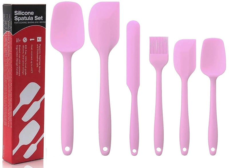 P-Plus International Silicone 6 Piece Non-Stick & Heat-Resistant Silicone Spatula Set with Strong Stainless Steel Core, for Cooking, Baking and Mixing. (Pink) - Image 1