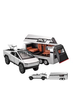 KASTWAVE 1/32 Pickup Trailer RV Model Kit, Off-Road Vehicle Alloy, Car Model Diecast Metal Toy, Truck Model Simulation Sound Light, Toddler Kids Birthday Gifts Home Office Décor. (with RV Silver)  - Image 1