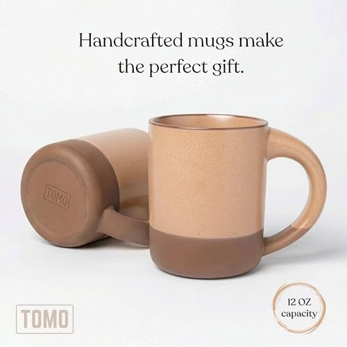 TOMO Mugs Set of 2, 12oz Modern Stoneware Coffee Mugs, Large Handle Ceramic Drinkware - Wheat - Image 4