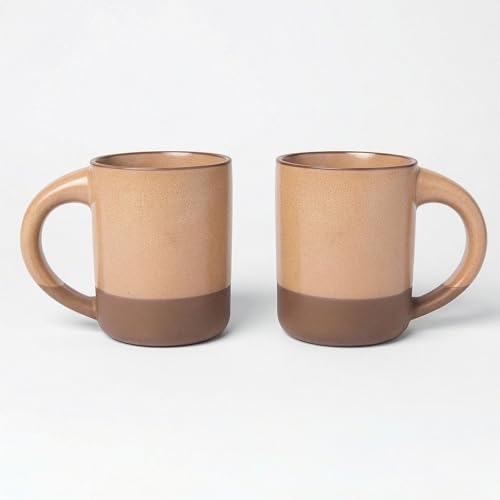 TOMO Mugs Set of 2, 12oz Modern Stoneware Coffee Mugs, Large Handle Ceramic Drinkware - Wheat - Image 1
