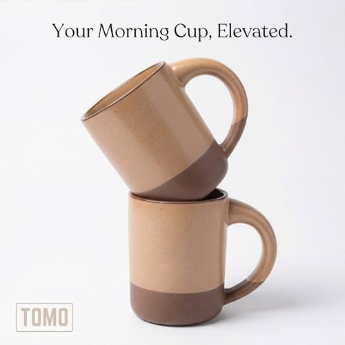 TOMO Mugs Set of 2, 12oz Modern Stoneware Coffee Mugs, Large Handle Ceramic Drinkware - Wheat - Image 3