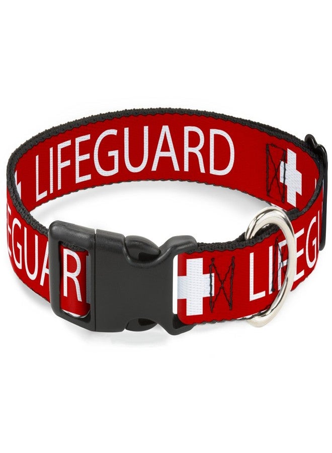 Buckle Down Buckle-Down Plastic Clip Collar - LIFEGUARD/Logo Red/White - 1.5" Wide - Fits 13-18" Neck - Small - Image 1