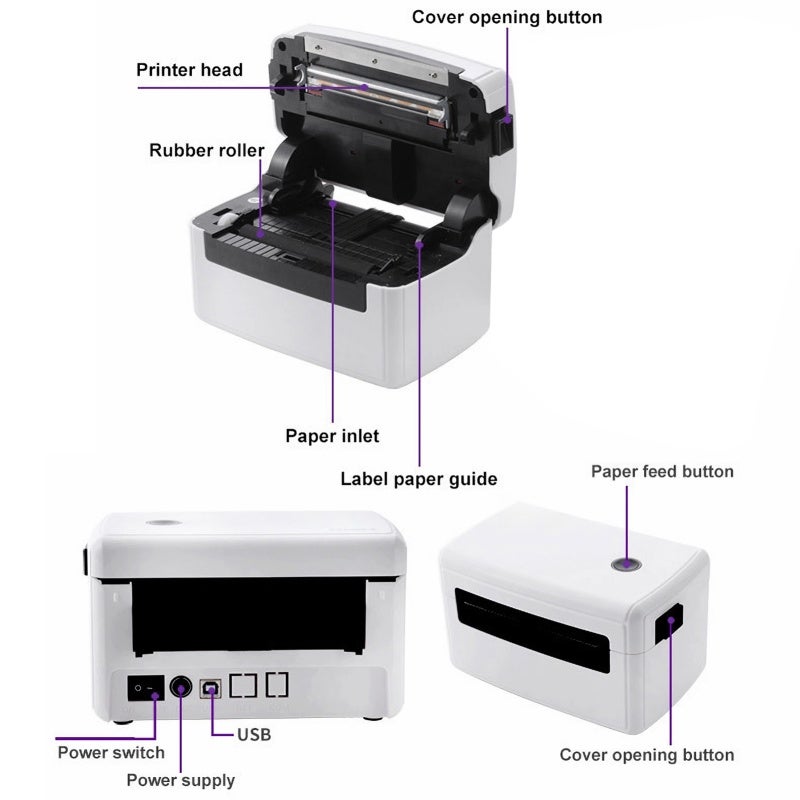 Desktop Wireless Shipping Label Printer Direct Thermal Printing BT+USB Wired Connection All in One Label Maker Support 1D 2D Barcode 230mm Paper Width for Shipping Tags Business Restaurant Kitchen - Image 5