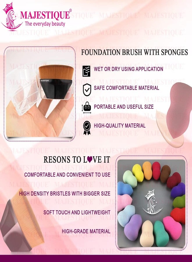 Majestique Flat Foundation Brush with Beauty Makeup Sponge, Perfect Pair for Flawless Makeup Application & Blending - Color May Vary - Image 4