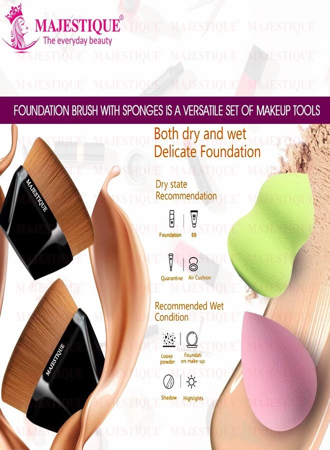 Majestique Flat Foundation Brush with Beauty Makeup Sponge, Perfect Pair for Flawless Makeup Application & Blending - Color May Vary - Image 3