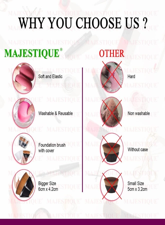 Majestique Flat Foundation Brush with Beauty Makeup Sponge, Perfect Pair for Flawless Makeup Application & Blending - Color May Vary - Image 5