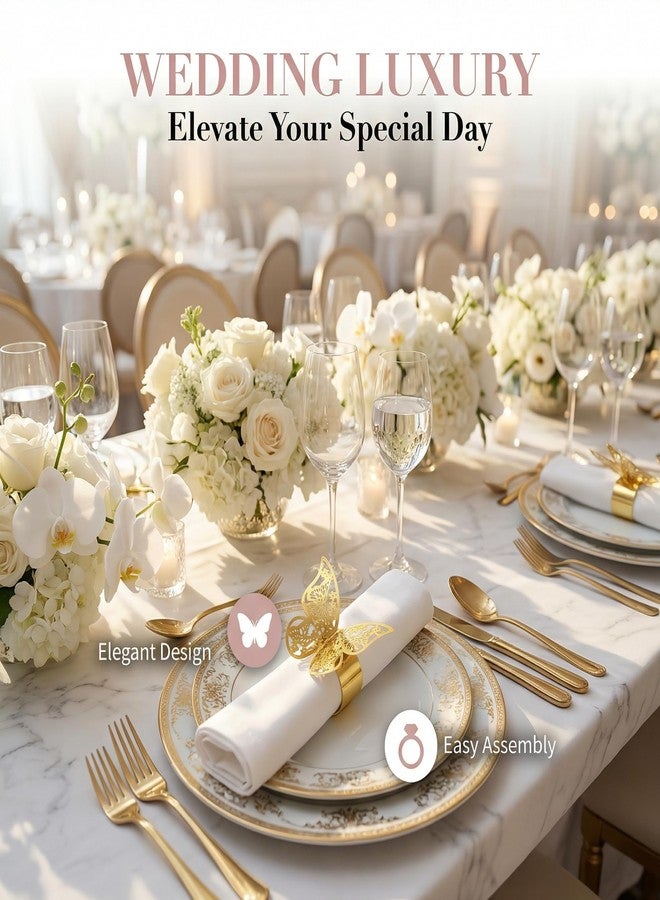 Dephnes 100 Pcs Gold Laser Hollow Paper Butterfly Napkin Rings 3D Butterfly Napkin Rings Foil Napkin Holder for Weddings Party Serviette Table DIY Decoration - Image 5