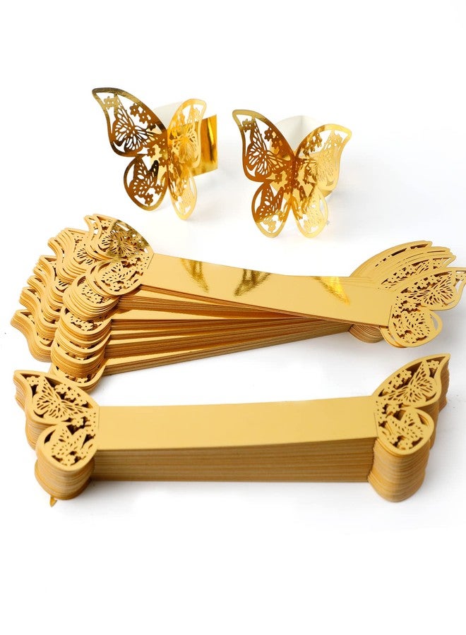 Dephnes 100 Pcs Gold Laser Hollow Paper Butterfly Napkin Rings 3D Butterfly Napkin Rings Foil Napkin Holder for Weddings Party Serviette Table DIY Decoration - Image 1