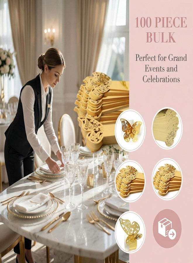 Dephnes 100 Pcs Gold Laser Hollow Paper Butterfly Napkin Rings 3D Butterfly Napkin Rings Foil Napkin Holder for Weddings Party Serviette Table DIY Decoration - Image 4