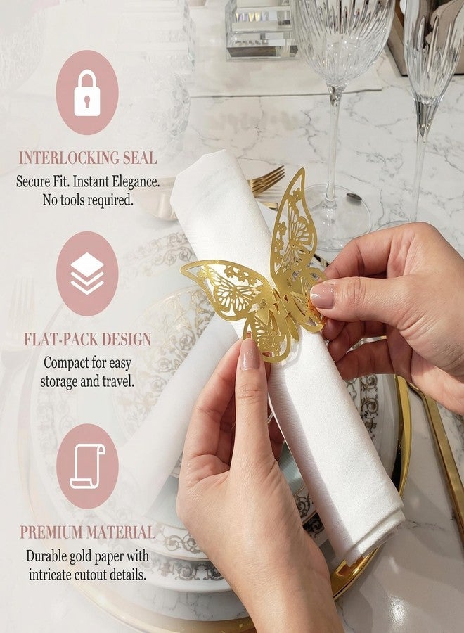 Dephnes 100 Pcs Gold Laser Hollow Paper Butterfly Napkin Rings 3D Butterfly Napkin Rings Foil Napkin Holder for Weddings Party Serviette Table DIY Decoration - Image 3