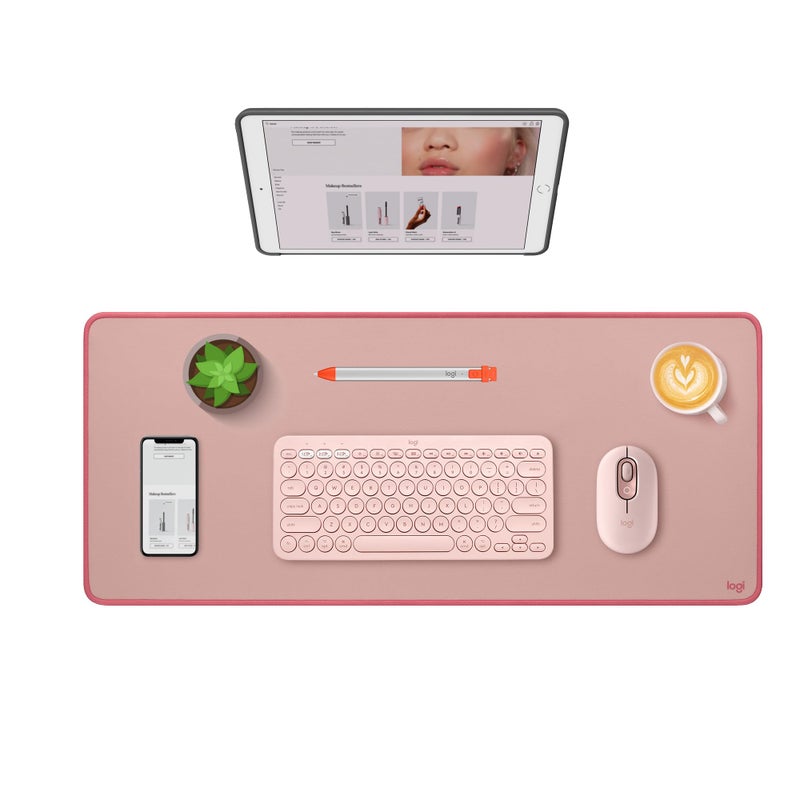Logitech Desk Mat - Studio Series, Multifunctional Large Desk Pad, Extended Mouse Mat, Office Desk Protector with Anti-Slip Base, Spill-Resistant Durable Design, in Darker Rose - Image 1