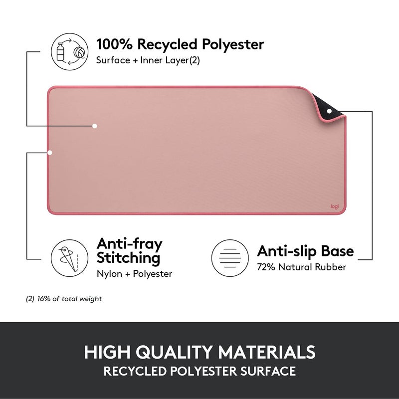 Logitech Desk Mat - Studio Series, Multifunctional Large Desk Pad, Extended Mouse Mat, Office Desk Protector with Anti-Slip Base, Spill-Resistant Durable Design, in Darker Rose - Image 5
