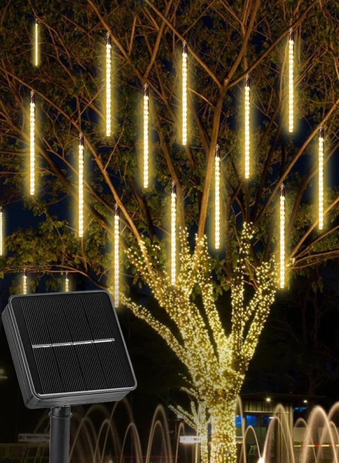Tersely Diwali Christmas Lights Outdoor Solar Meteor Shower Lights 20 inch 10 Tubes 360 LEDs IP65 Waterproof Icicle Lights Falling Rain Lights for Tree Bushes Holiday Party Decor (Warm White) - Image 1