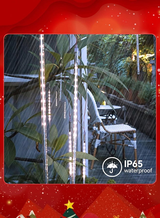 Tersely Diwali Christmas Lights Outdoor Solar Meteor Shower Lights 20 inch 10 Tubes 360 LEDs IP65 Waterproof Icicle Lights Falling Rain Lights for Tree Bushes Holiday Party Decor (Warm White) - Image 5