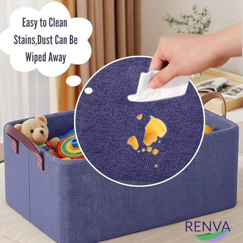 RENVA 10 PCS Collapsible Fabric Storage Cubes Organizer With Handles Foldable Storage Baskets For Organizing Toys,Books,Shelves,Closet,Large Storage Box With Handles,47 X 28 X 20 Cm (BLUE, 10) - Image 3