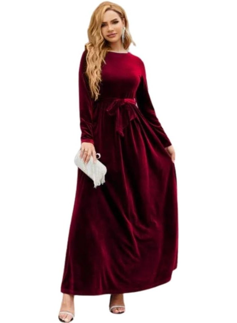 Women's velvet dress with waist belt