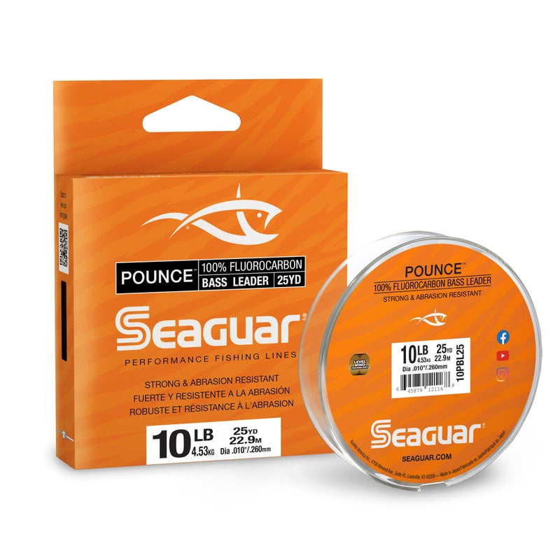Seaguar Pounce Bass Fishing Leader 100 Fluorocarbon 10lbs 25yd Spool 10PBL25